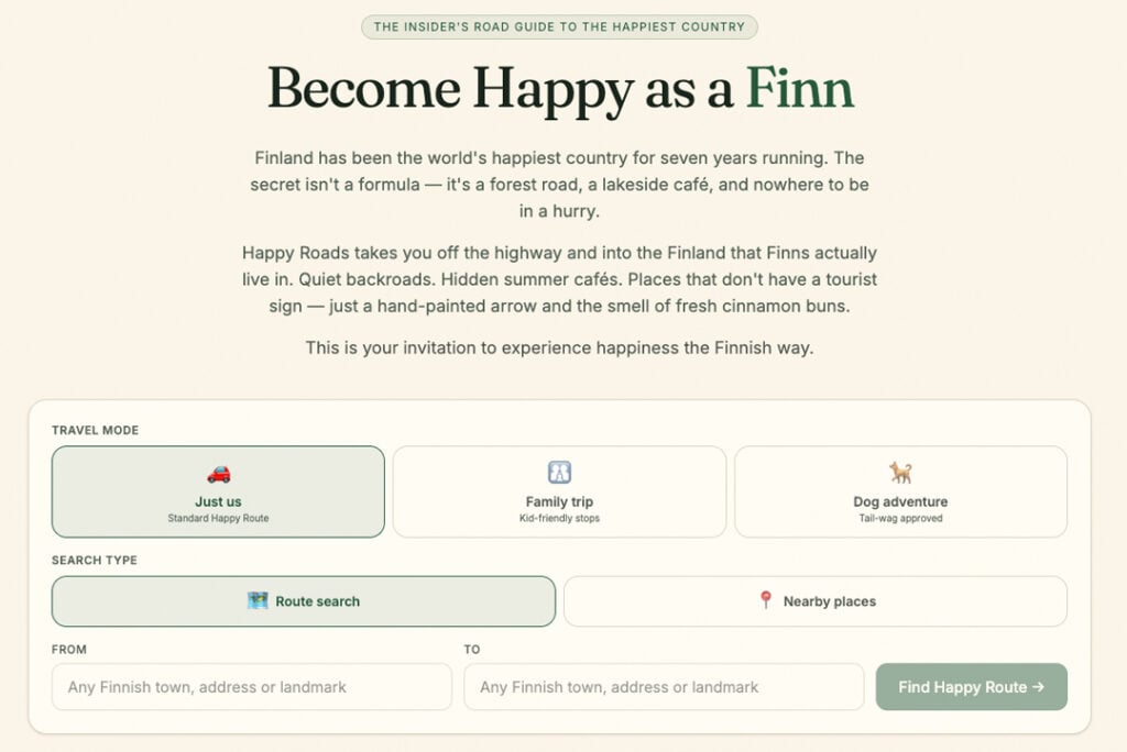 Ruutukaappaus happyroads.fi-sivustolta